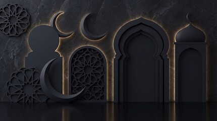 Eid Ramadan background, 3D minimalist Islamic design, elegant Islamic theme