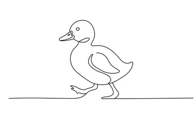Fototapeta premium Young duckling walking forward along continuous stroke path using artistic line art design