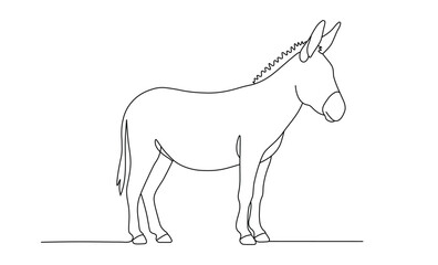 Donkey standing still in farm pastures with continuous line art profile and long tall ears © Nipun Mitra123