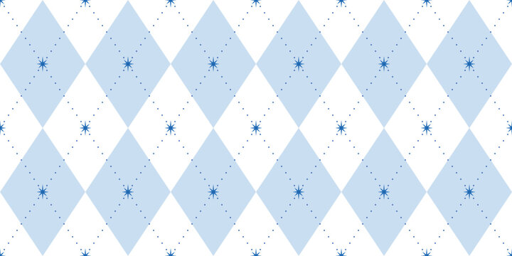 Blue star cute argyle plaid retro modern geometric diamond rhombus harlequin seamless vector pattern background