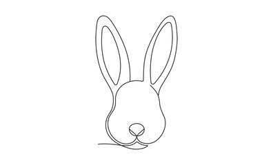 Obraz premium Rabbit head outline facing forward in artistic spaces with continuous line drawing details
