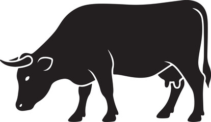 Obraz premium Black Cow Silhouette Cattle, Livestock, and Farm Animal Icon.