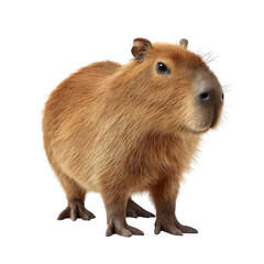 Fototapeta premium Adorable Capybara Standing on White Background with Soft Fur Texture