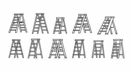 A variety of different ladders and step stools in a line up illustration. Vector © Runa