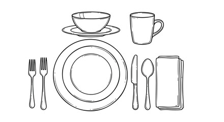 A collection of essential dining utensils and tableware for everyday use Vector