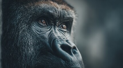 Portrait of a Powerful Gorilla with Intense Eyes and Detailed Facial Features