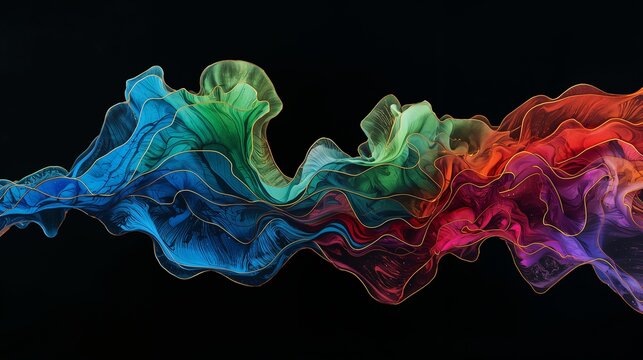 Abstrakte bunte Linien und Wellen vor schwarzem Hintergrund