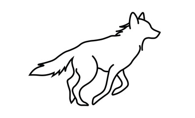 Fototapeta premium Wild wolf leaping through air showing animal power in artistic black line drawing sketches