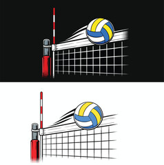 Volleyball Ball Over Net Sports Action Vector Illustration