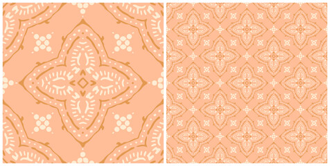 Pink Indian block print seamless pattern. Square patchwork, quilt fabric print, wallpaper, boho background. Card design. © Olga