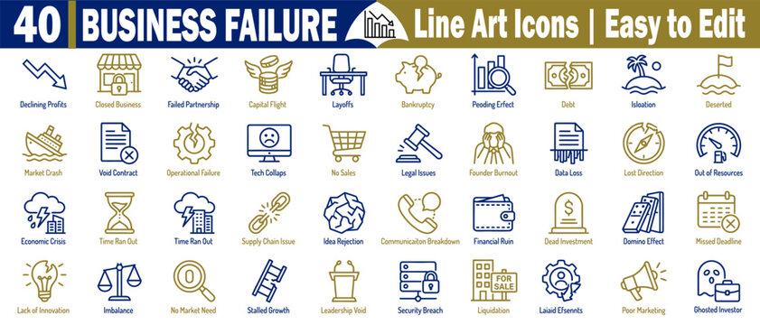 Business failure line art icons. Easy to edit for your projects vector illustration.