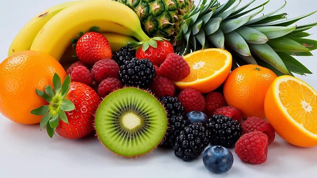 Fresh assorted fruits on white background