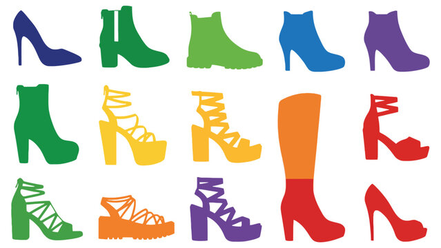 Shoe silhouette vector illustration of various high-heeled boots and sandals