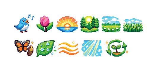 Nature, environment 3d icon set. Eco and wildlife themed graphic icons collection