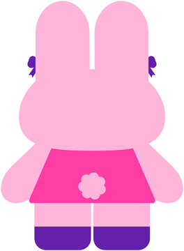 Cute Easter Bunny Back View Kawaii Pink Rabbit Cartoon Illustration