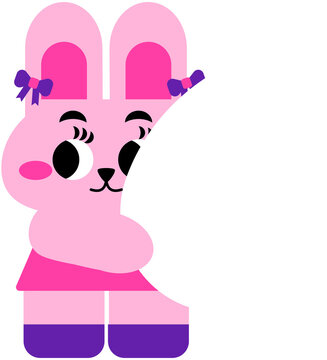 Cute Pink Easter Bunny Carrying Giant Egg Kawaii Cartoon Spring Illustration for Kids