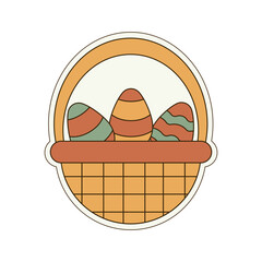 Vintage Retro Easter Basket with Patterned Eggs
