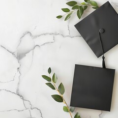 Elevated graduation invitation mockup featuring a classic academic cap, copy space