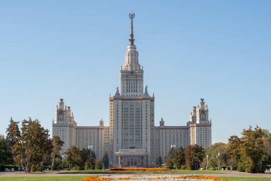 Russia, Moscow, September 30, 2025: View of the Moscow State University building.