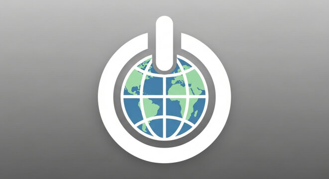 Global power button icon earth symbol integrated into a power off symbol representing energy conservation and environmental protection concepts isolated on gradient background