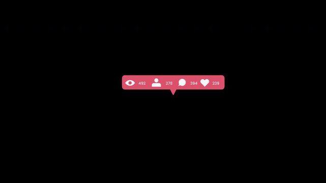 Like, comment, share and view counter social media 4K resolution on alpha channel background