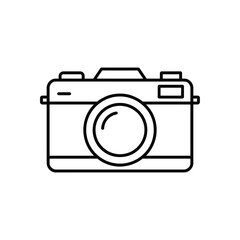 Simple black and white line drawing of a vintage camera icon