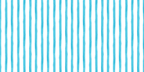 Obraz premium Blue indigo watercolor abstract vertical stripes kids background. Seamless pattern geometric of stroke for textile, baby shower decoration, summer sea graphic line print, tablecloth, linen