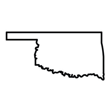 Simple black and white outline depicting the state shape of oklahoma
