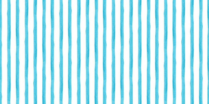 Blue indigo watercolor abstract vertical stripes kids background. Seamless pattern geometric of stroke for textile, baby shower decoration, summer sea graphic line print, tablecloth, linen