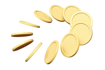 Group of coins floating in a circular trajectory on a transparent background. High quality 3D rendering suitable for illustrating gambling concepts.