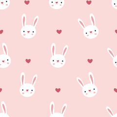 Cute White Bunny on Pink Background - Seamless Textile Pattern for Kids