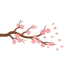 A delicate illustration of a blossoming cherry branch with falling petals