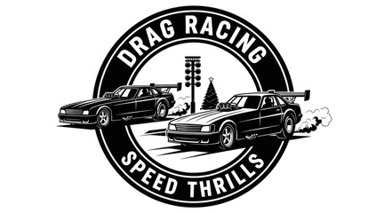 Drag Racing Cars Speed Thrills Logo. © Rio