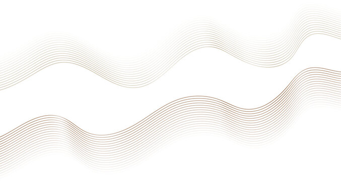 Two parallel wavy lines of thin brown and beige stripes on a white background abstract wave