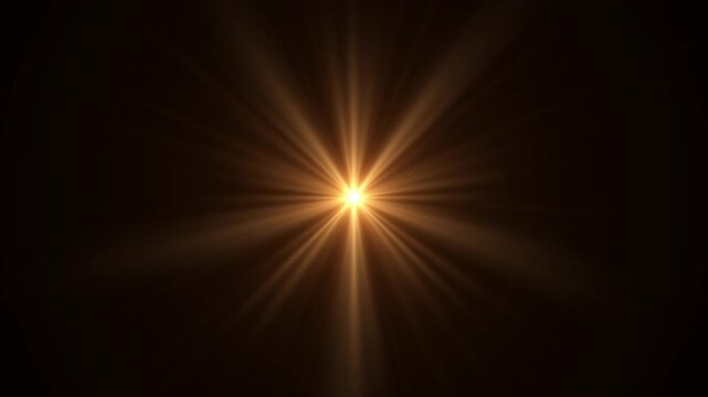 Mystical Twinkling Star with Golden Light Rays Spinning in Darkness