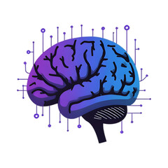 A human brain illustration featuring a blue and purple gradient, surrounded by an abstract circuit board pattern.