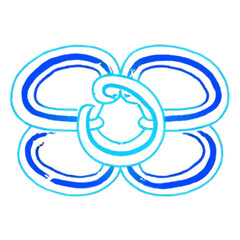 Four elongated oval shapes radiate from a central swirling loop, creating a visually interesting floral or propeller-like design.