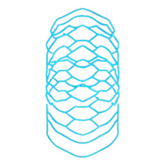 A vertical stack of interconnected hexagonal lattice layers forms a textured, elongated cylindrical structure in light blue.