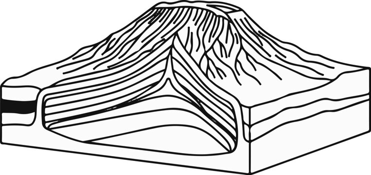 Cross-section of a mountain showing geological strata and erosion