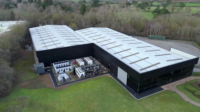 AI infrastructure aerial view of a state-of-the-art data center for quantum computing and cloud services in Northampton UK.