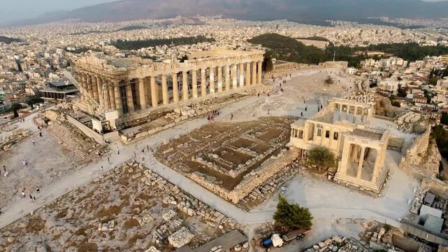 Mesmerizing Aerial view of the Parthenon and Acropolis of Athens, Greece. historical documentaries, Greek tourism, and educational content on Western civilization.