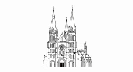 Obraz premium Detailed black and white line drawing of a gothic cathedral with spires