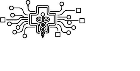 Obraz premium Digital health circuit board with medical symbol