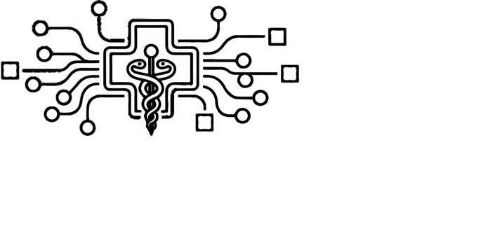 Digital health circuit board with medical symbol