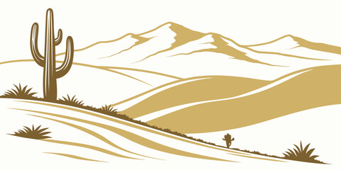 A solitary cactus stands tall in the vast expanse of a desert landscape. © Murad