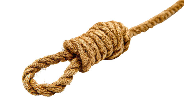 Tight rope noose loop knot with twisted fiber detail cutout object on white background