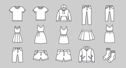 Fashion Icons Set: Clothing Collection Flat Design Vector Illustration