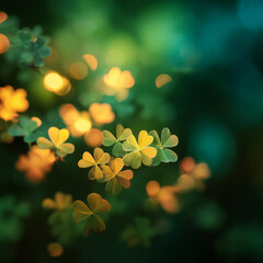 Clover Bokeh Glow Background in Green and Gold with Copy Space