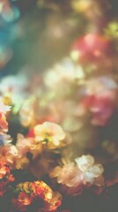 Blurred bokeh floral background light leak overlay. Soft flower bloom aesthetic. Vintage watercolor design for wedding cards, invitations. Spring or summer photo. Elegant minimalist radiography.