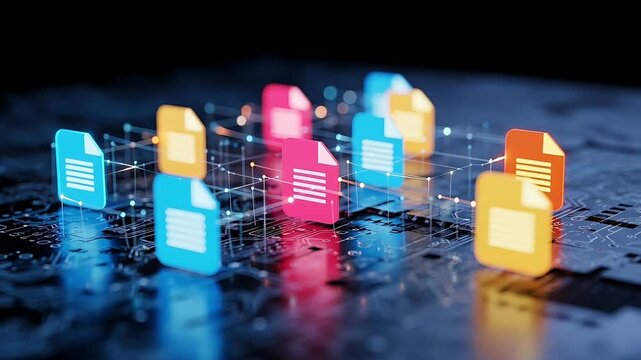 Colorful document on circuit board data visualization technology concept